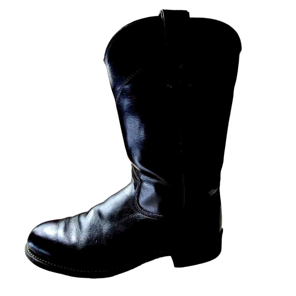 Texas Black Leather Pull On Cowboy Boots Women's Size 6.5 Western‎ Moto USA